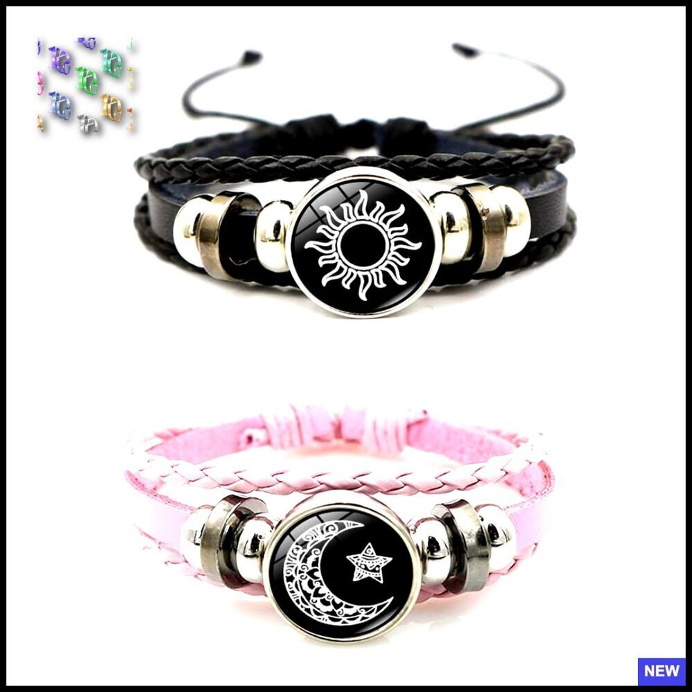 Glow in the Dark Sun Moon Couple Bracelets Vintage Y2K Leather Adjustable